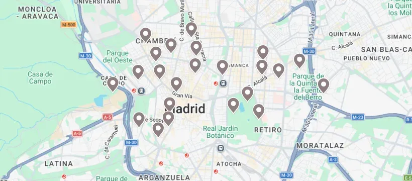 Mapa del centro de Madrid con despachos de abogados