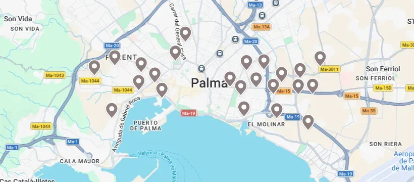Mapa de Palma con despachos de abogados