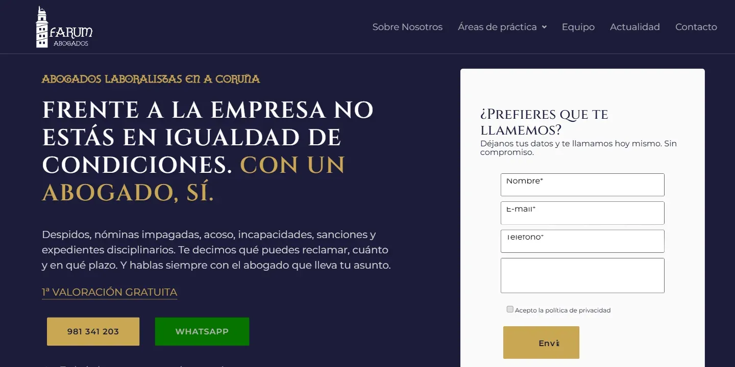 Página de servicio de abogados laboralistas