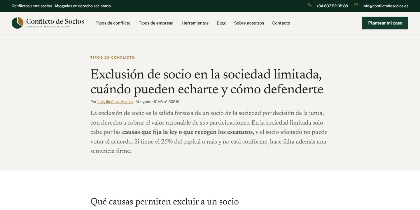 Página sobre la exclusión de socio en una sociedad limitada