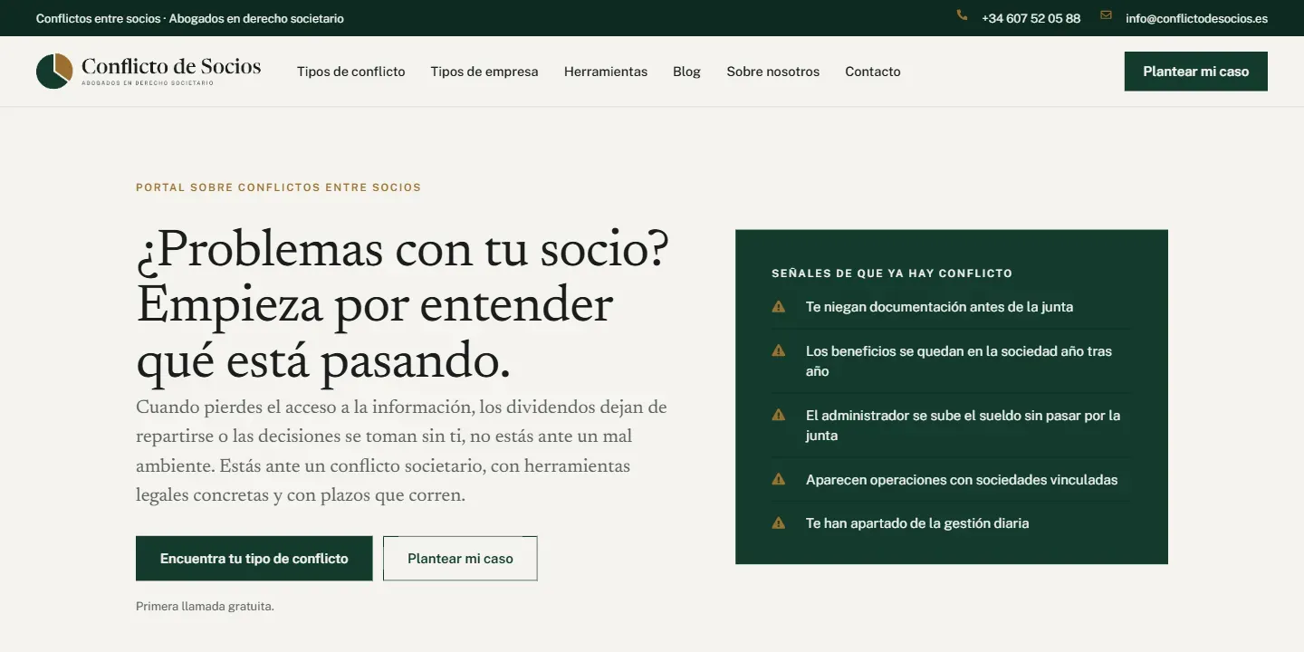 Diseño web de un portal sobre conflictos entre socios